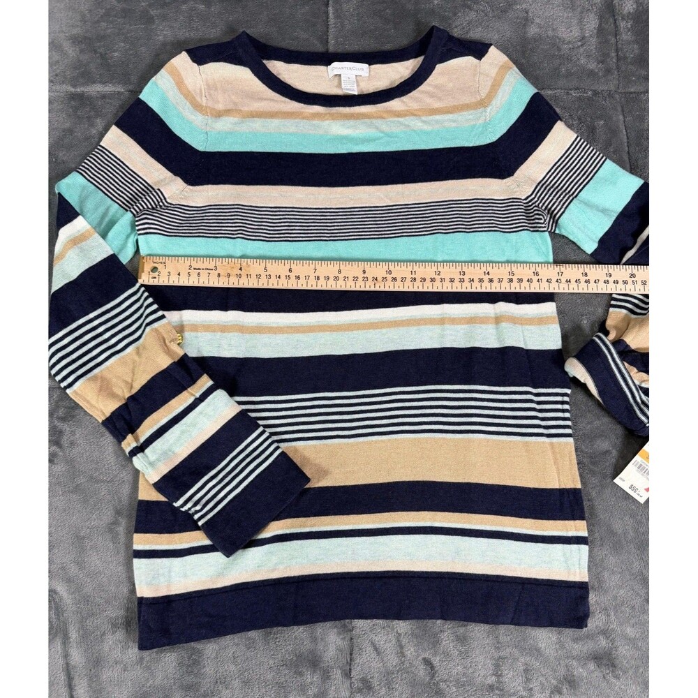 Charter Club Sweater Womens Small S NWT Blue Striped Cotton Blend Crewneck Pullo - Picture 6 of 8